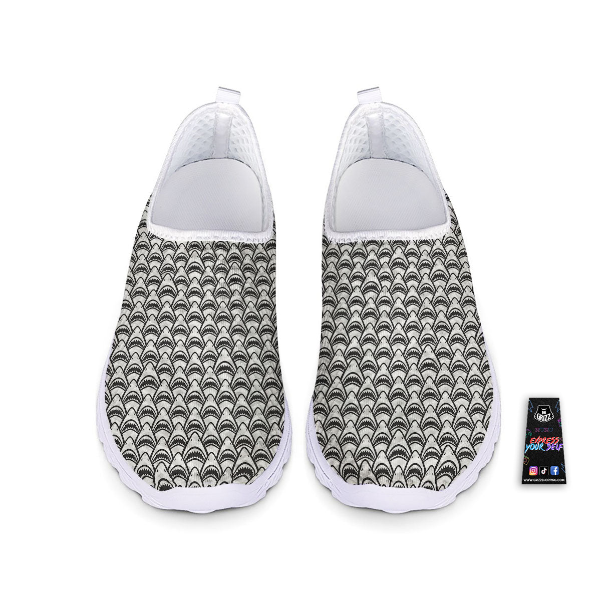 Shark Doodle Print Pattern Nurse Shoes-grizzshop