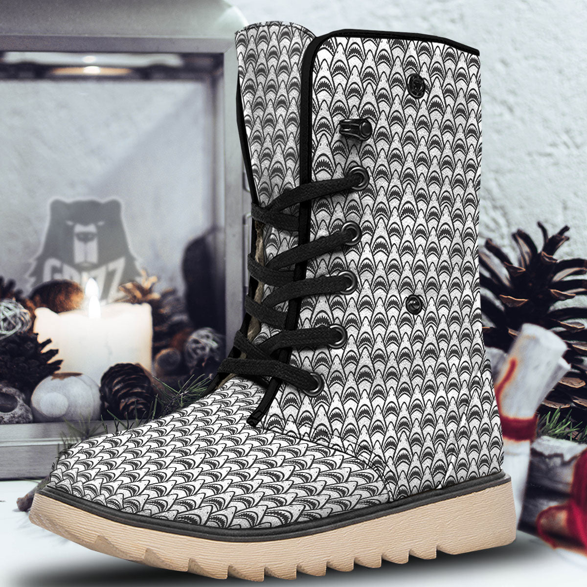 Shark Doodle Print Pattern Snow Boots-grizzshop