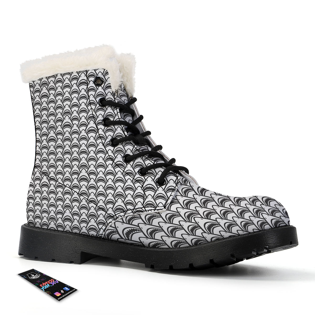Shark Doodle Print Pattern Winter Boots-grizzshop