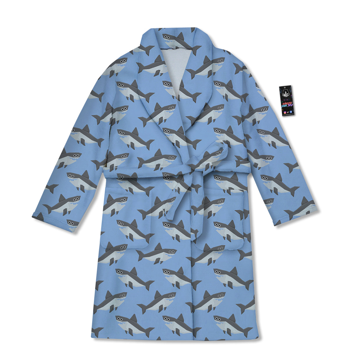 Shark Grey And White Print Pattern Bathrobe-grizzshop
