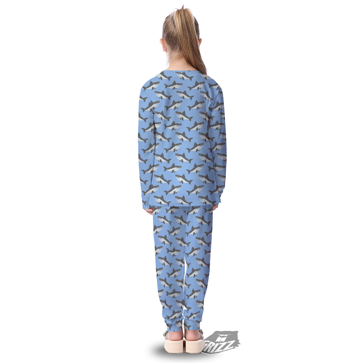 Shark Grey And White Print Pattern Kid's Pajamas-grizzshop