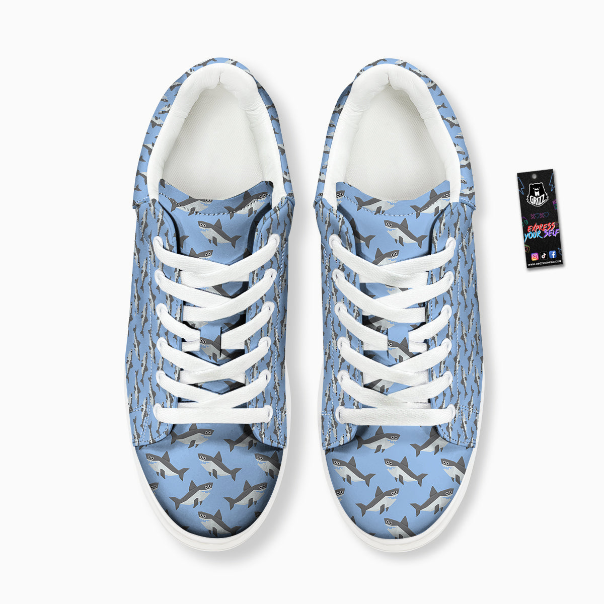 Shark Grey And White Print Pattern Platform Shoes-grizzshop