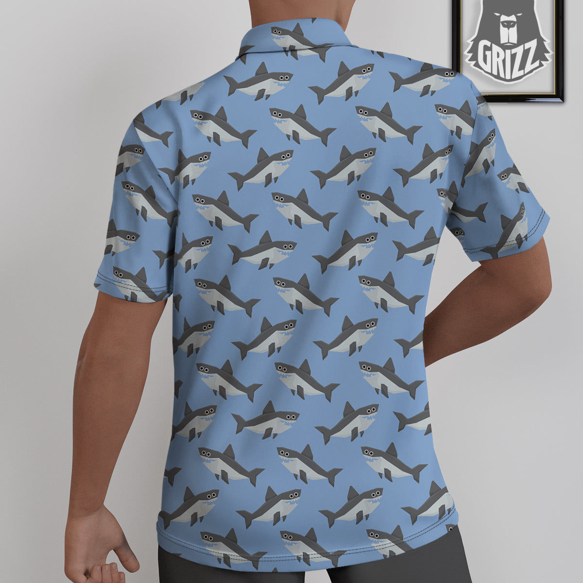 Shark Grey And White Print Pattern Untucked Shirts-grizzshop