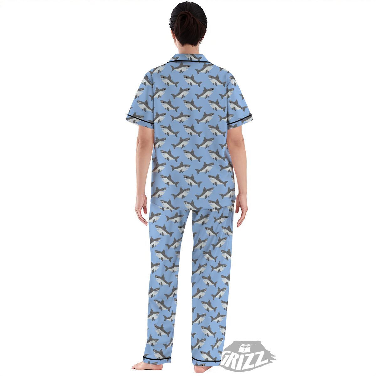 Shark Grey And White Print Pattern Women's Pajamas Set-grizzshop