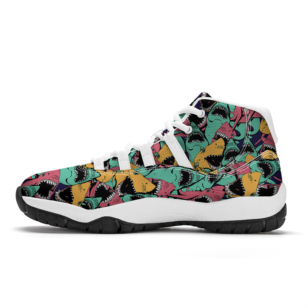 Shark Print Pattern White Bball Shoes-grizzshop
