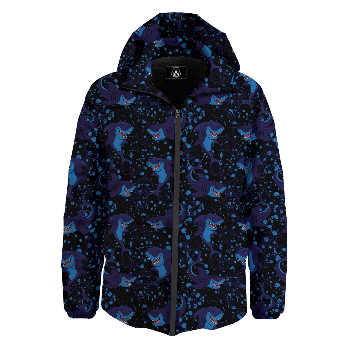 Shark Smiley Print Pattern Down Jacket-grizzshop