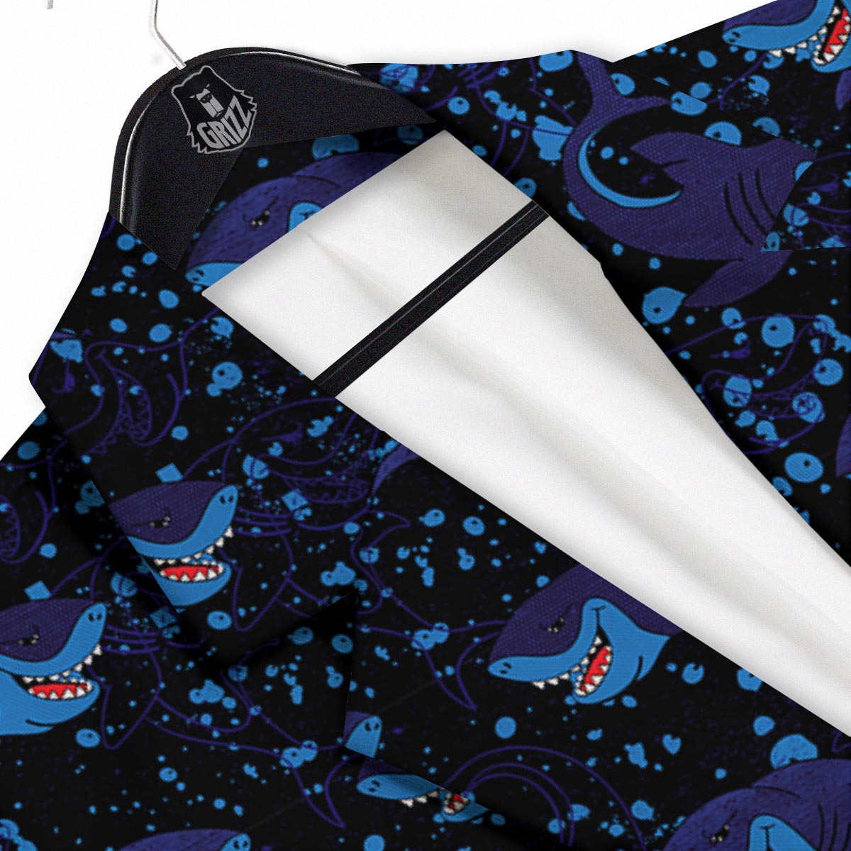 Shark Smiley Print Pattern Men's Sport Coat-grizzshop