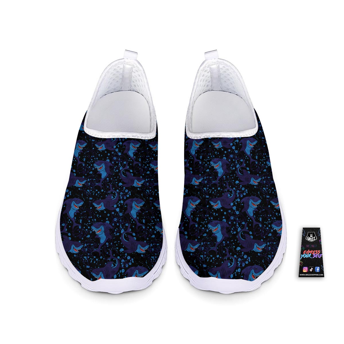 Shark Smiley Print Pattern Nurse Shoes-grizzshop