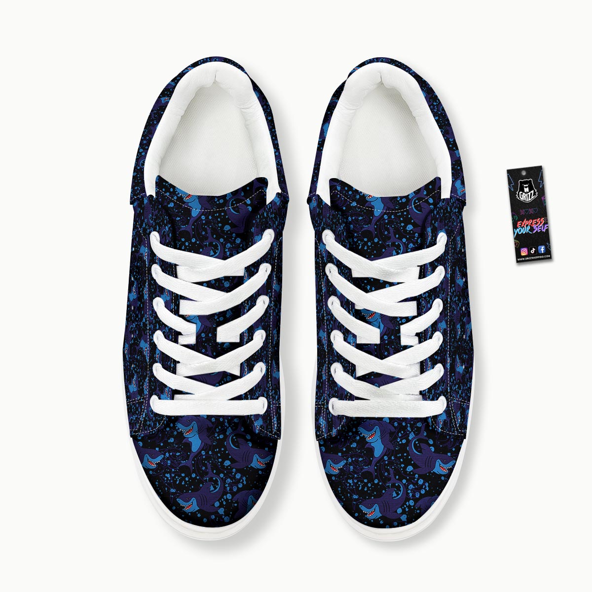 Shark Smiley Print Pattern Platform Shoes-grizzshop