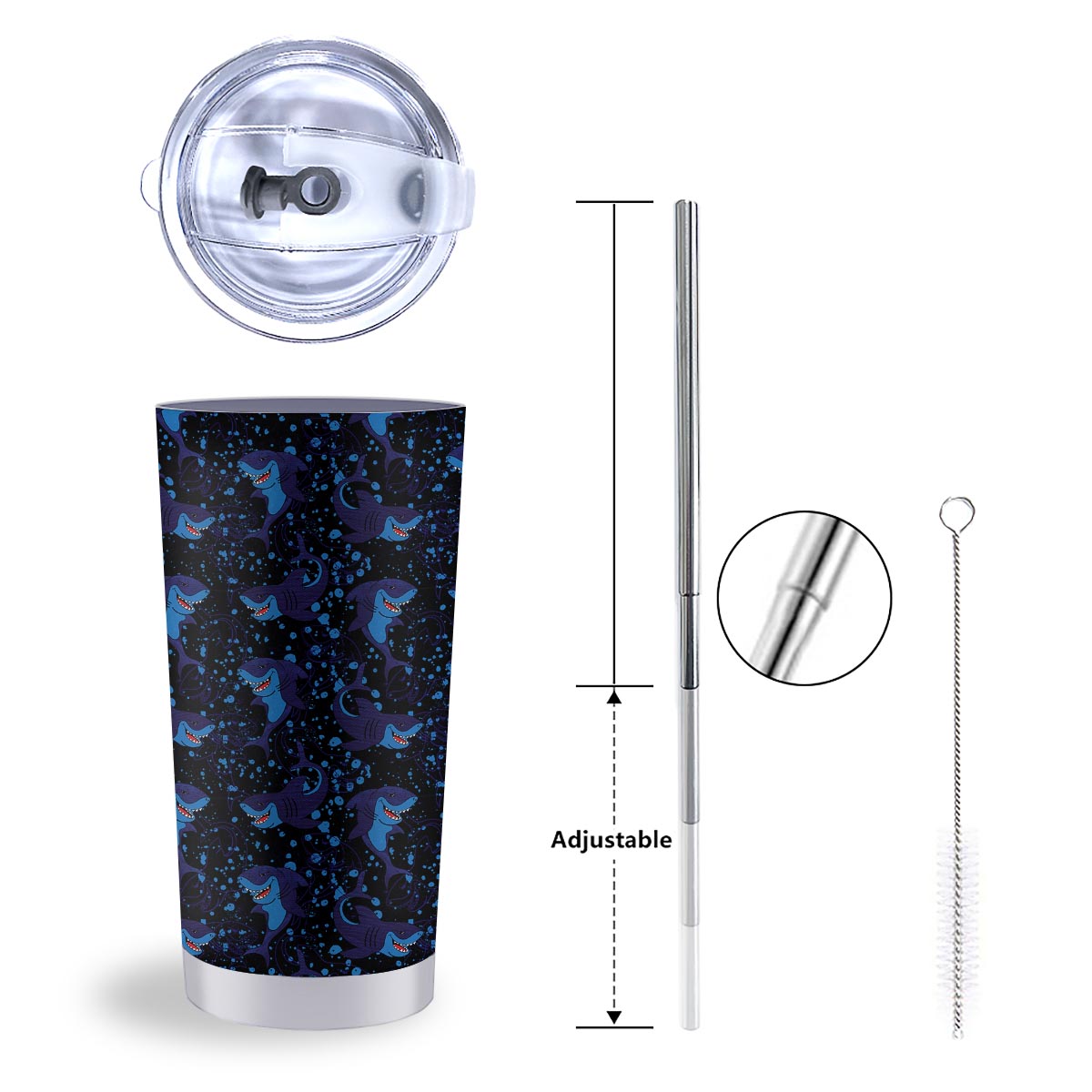 Shark Smiley Print Pattern Tumbler-grizzshop