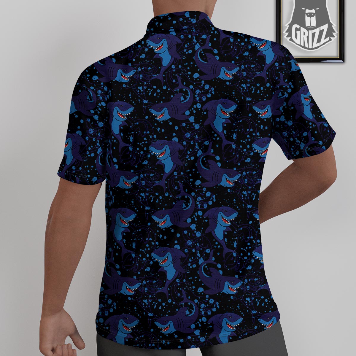 Shark Smiley Print Pattern Untucked Shirts-grizzshop