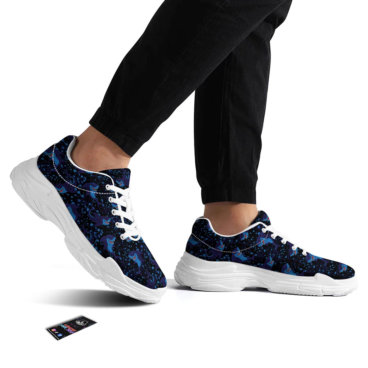 Shark Smiley Print Pattern White Chunky Shoes-grizzshop