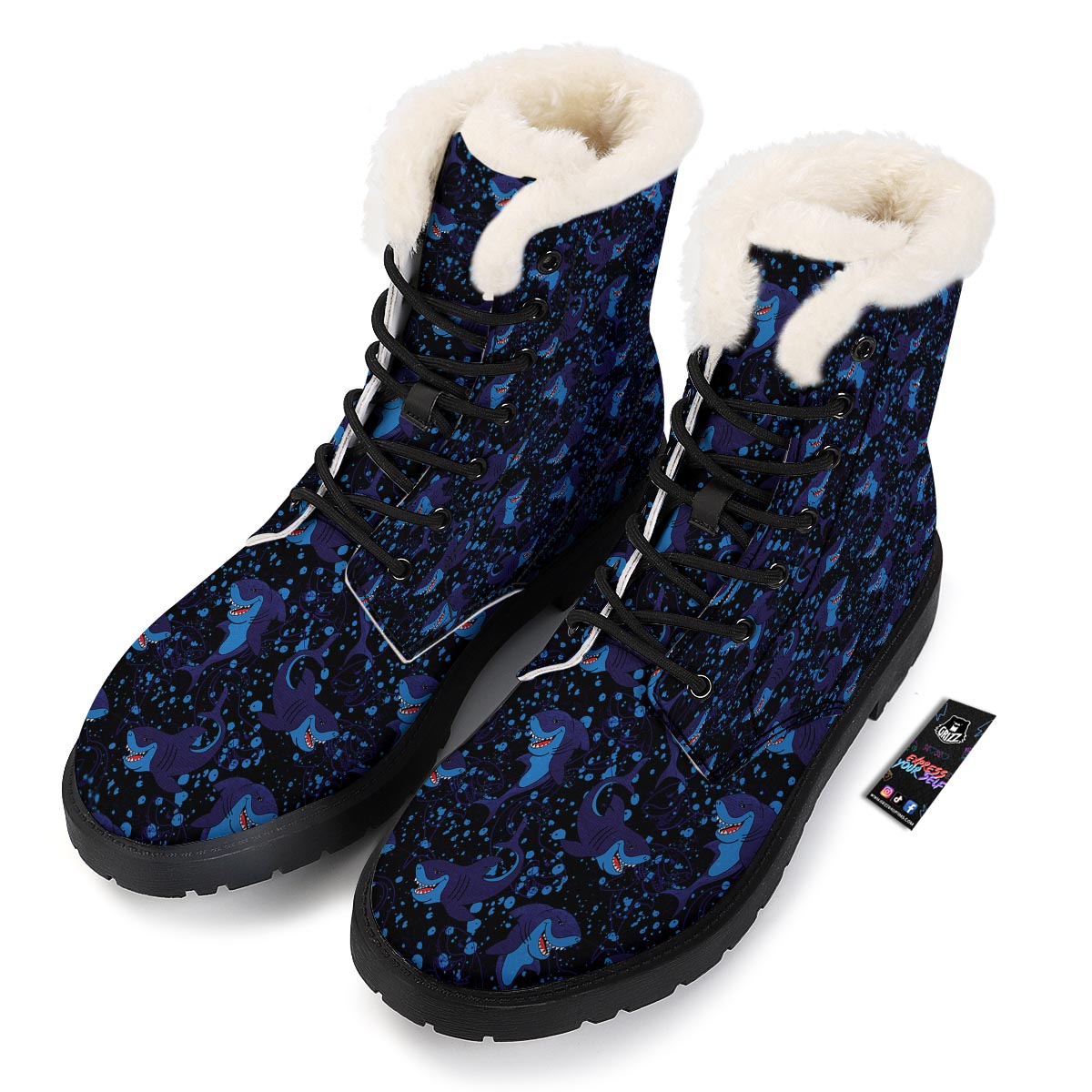 Shark Smiley Print Pattern Winter Boots-grizzshop