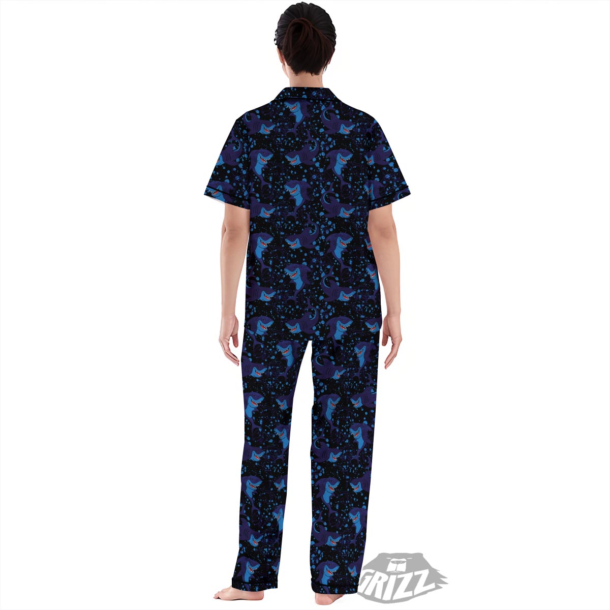 Shark Smiley Print Pattern Women's Pajamas Set-grizzshop