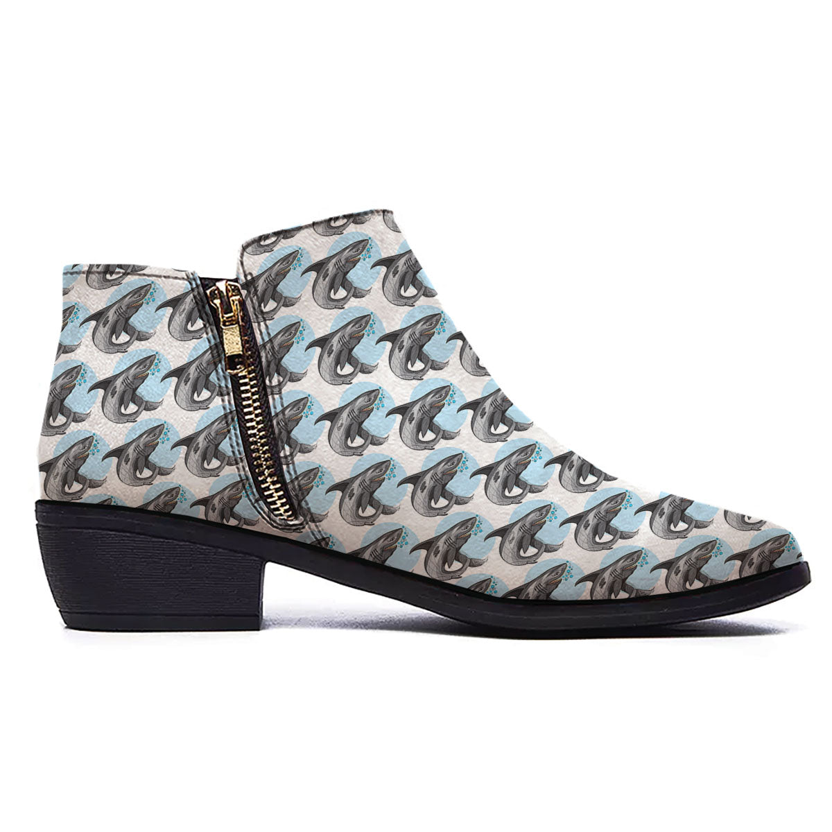 Shark White And Grey Print Pattern Ankle Boots-grizzshop