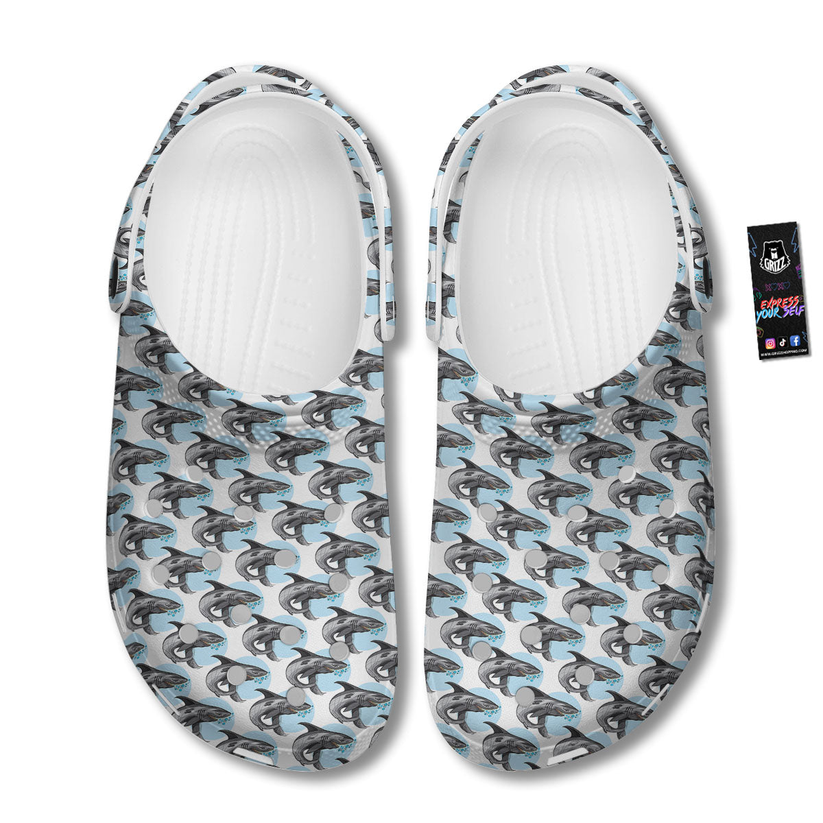 Shark White And Grey Print Pattern Clog-grizzshop