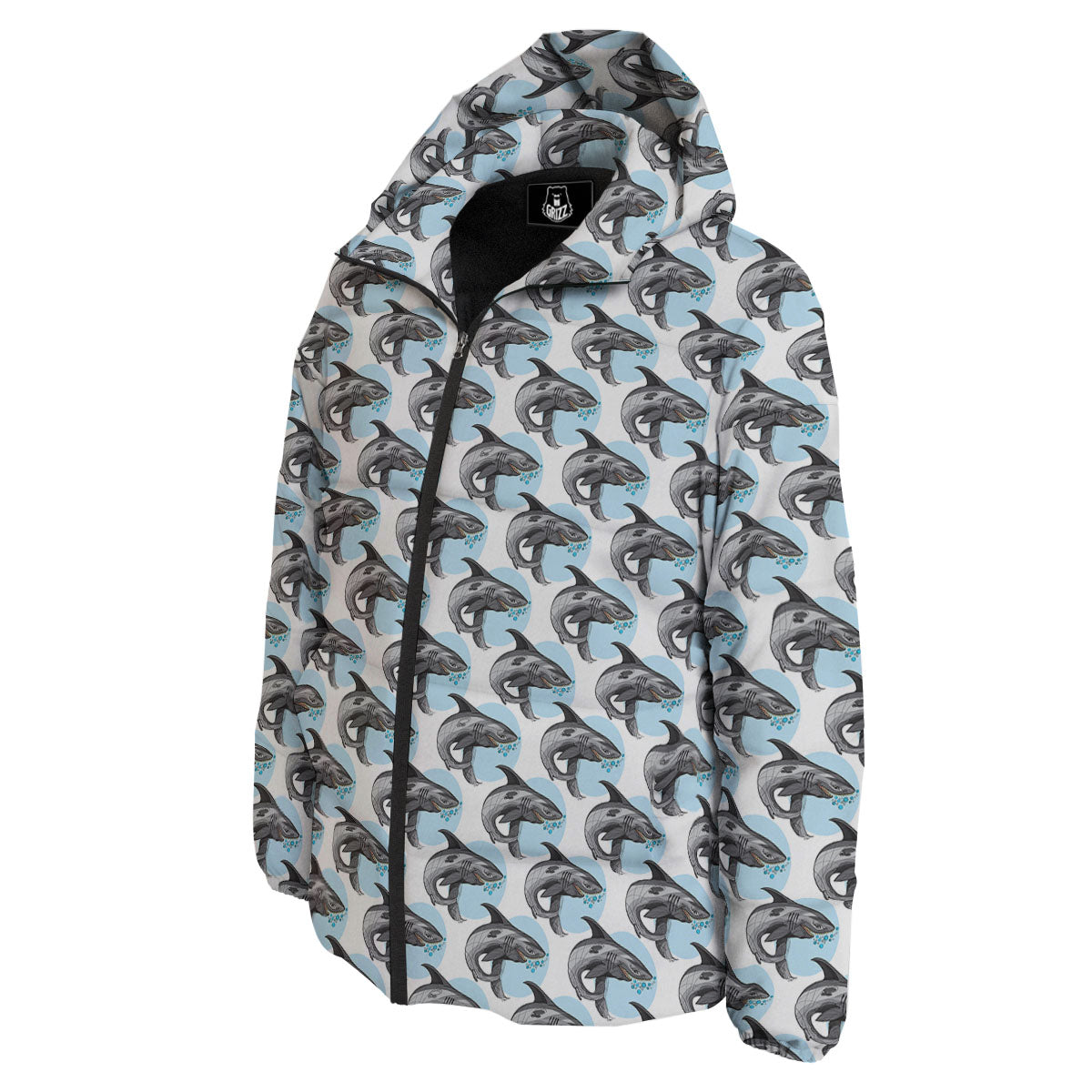 Shark White And Grey Print Pattern Down Jacket-grizzshop