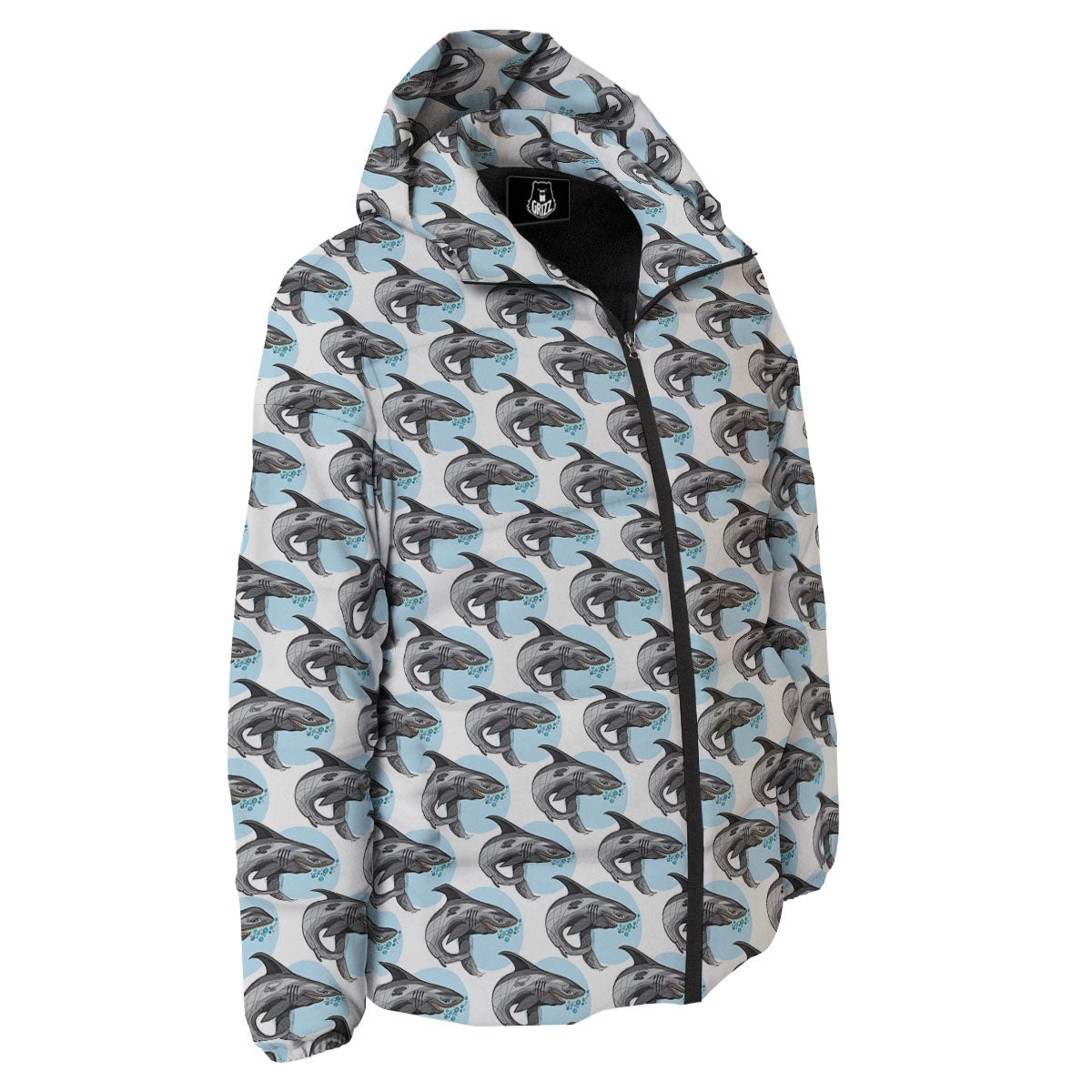 Shark White And Grey Print Pattern Down Jacket-grizzshop