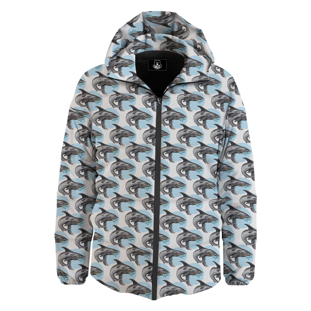 Shark White And Grey Print Pattern Down Jacket-grizzshop