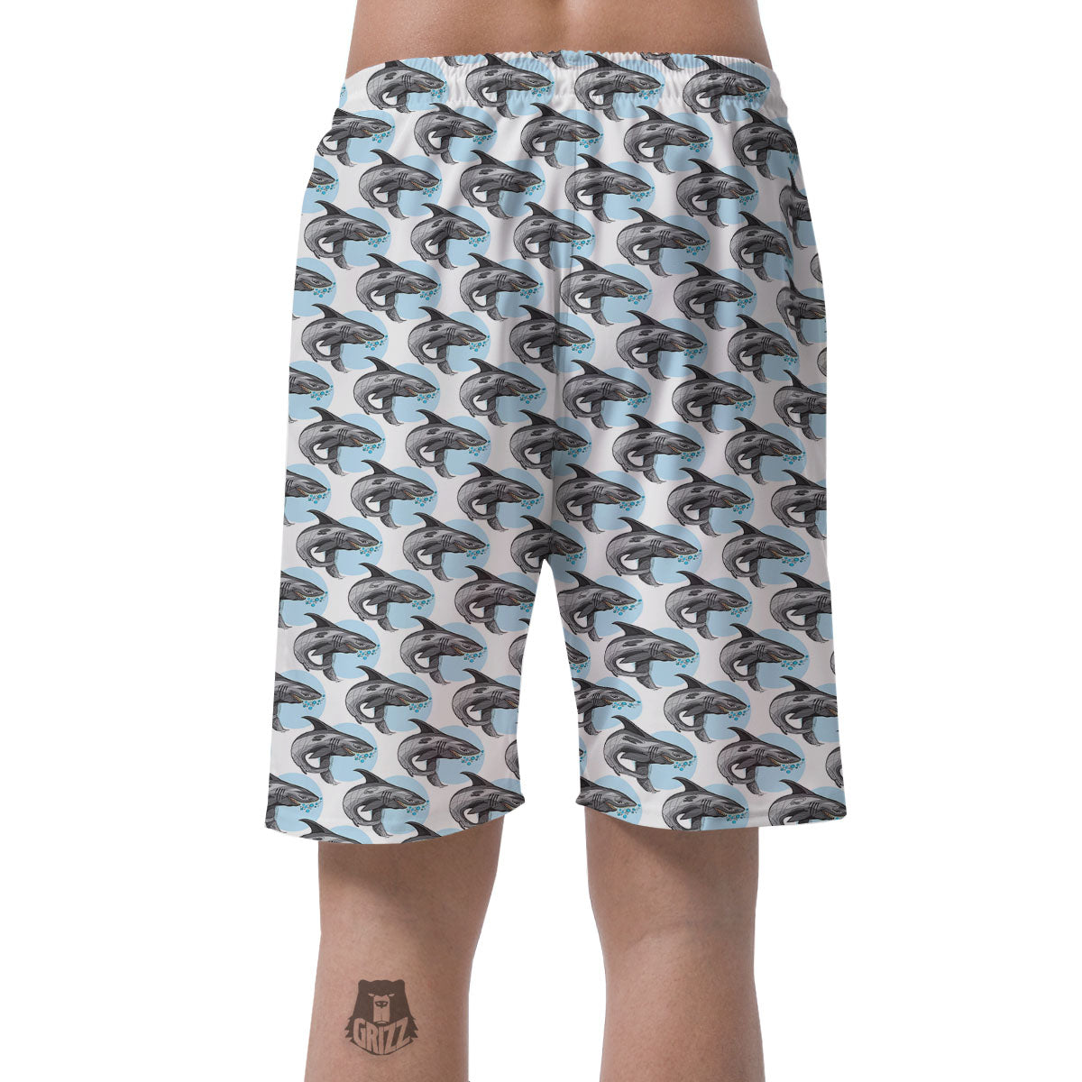 Shark White And Grey Print Pattern Men's Shorts-grizzshop