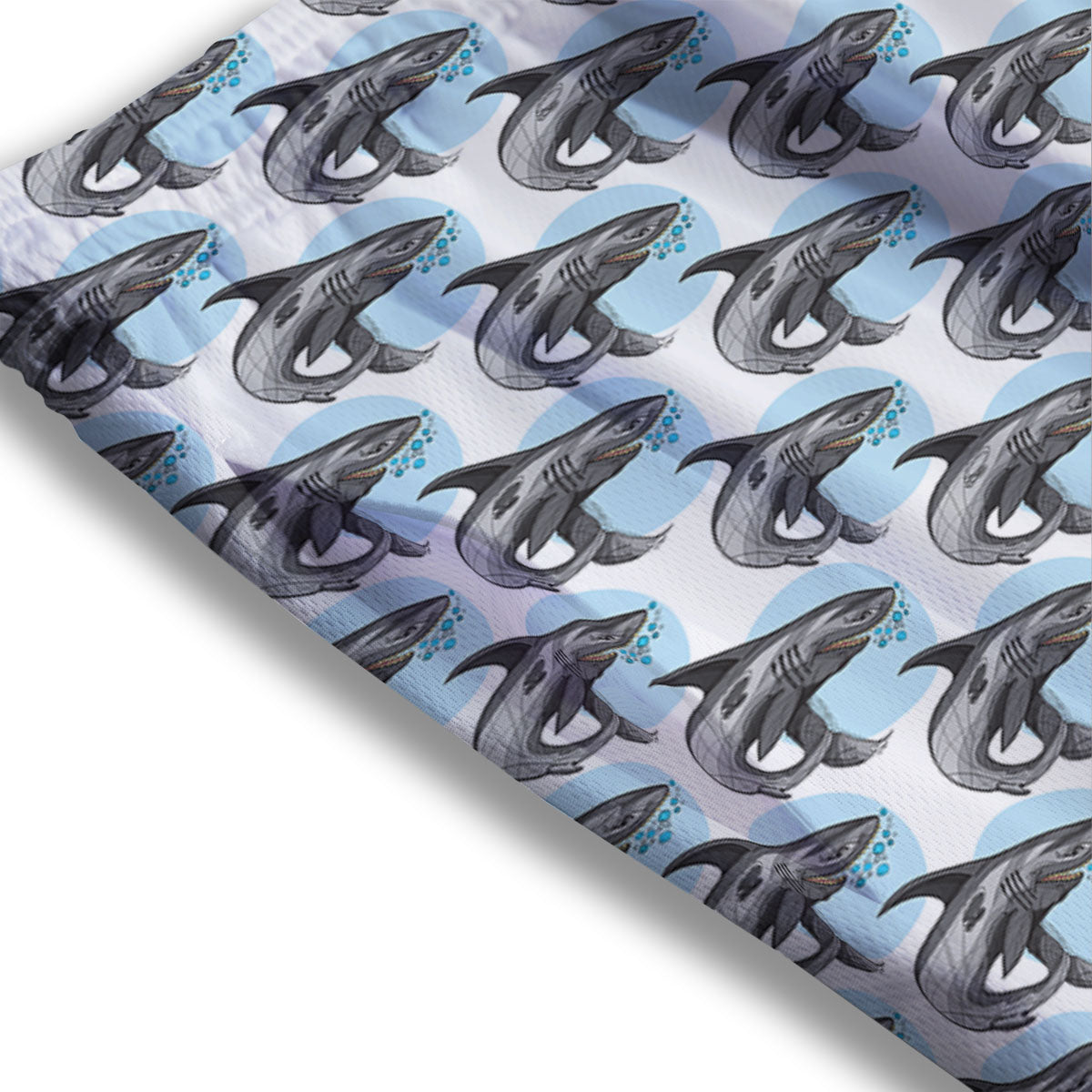 Shark White And Grey Print Pattern Mesh Shorts