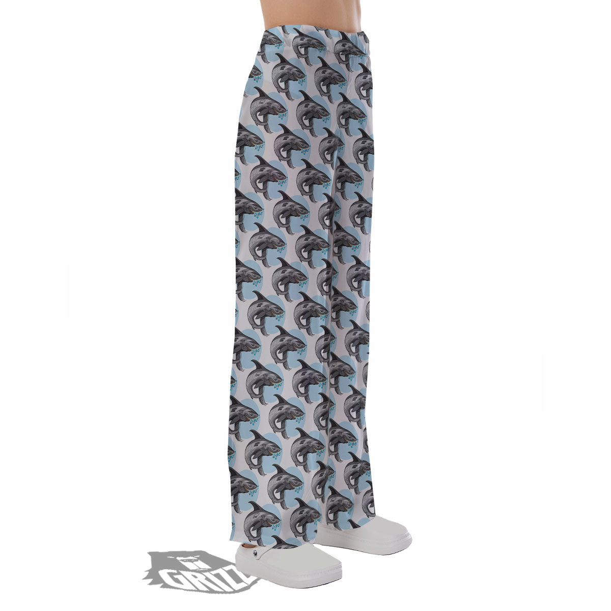 Shark White And Grey Print Pattern Pajama Pants-grizzshop