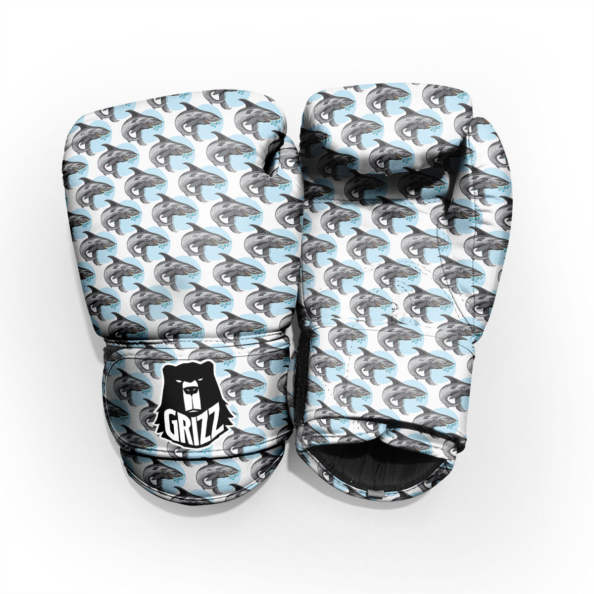 Shark White And Grey Print Pattern Pro Boxing Glove