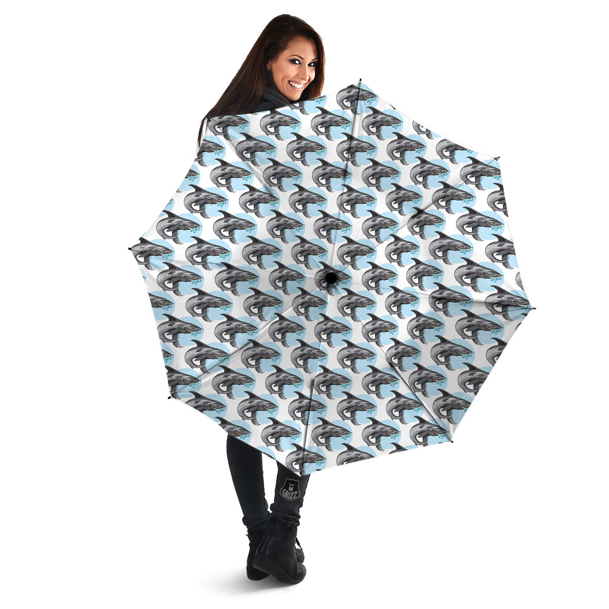 Shark White And Grey Print Pattern Umbrella-grizzshop