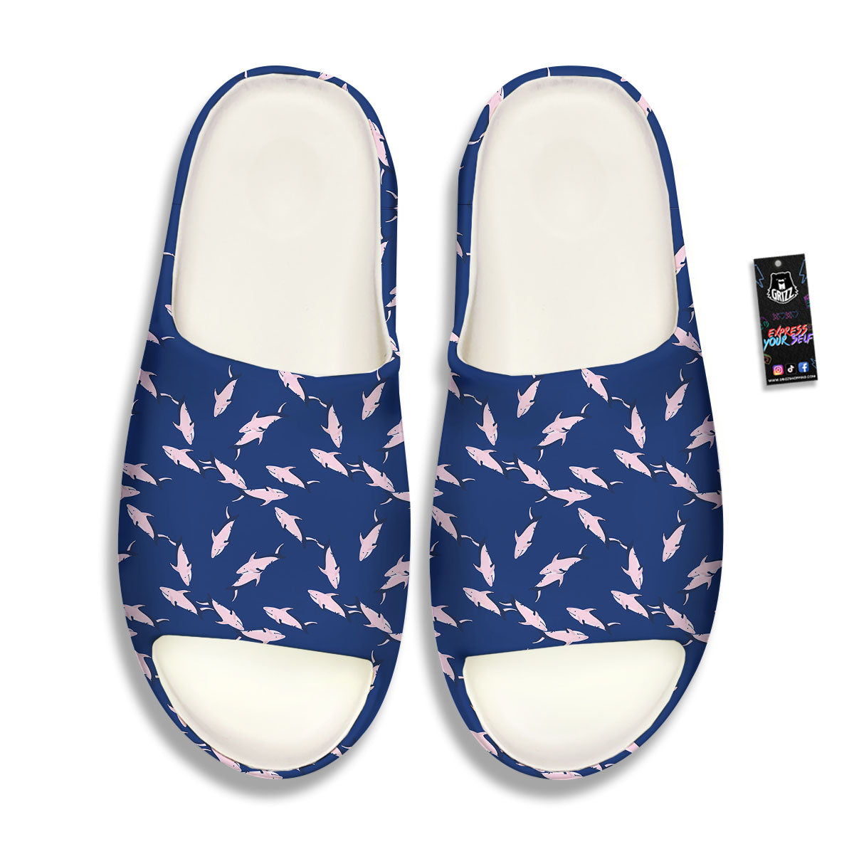 Shark Blue And Pink Print Pattern Sandals-grizzshop