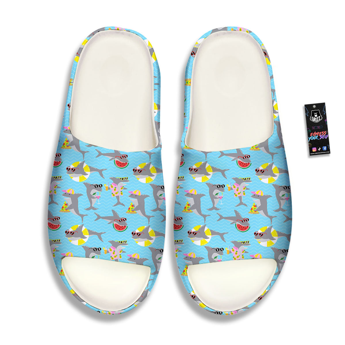 Shark Cartoon Print Pattern Sandals-grizzshop