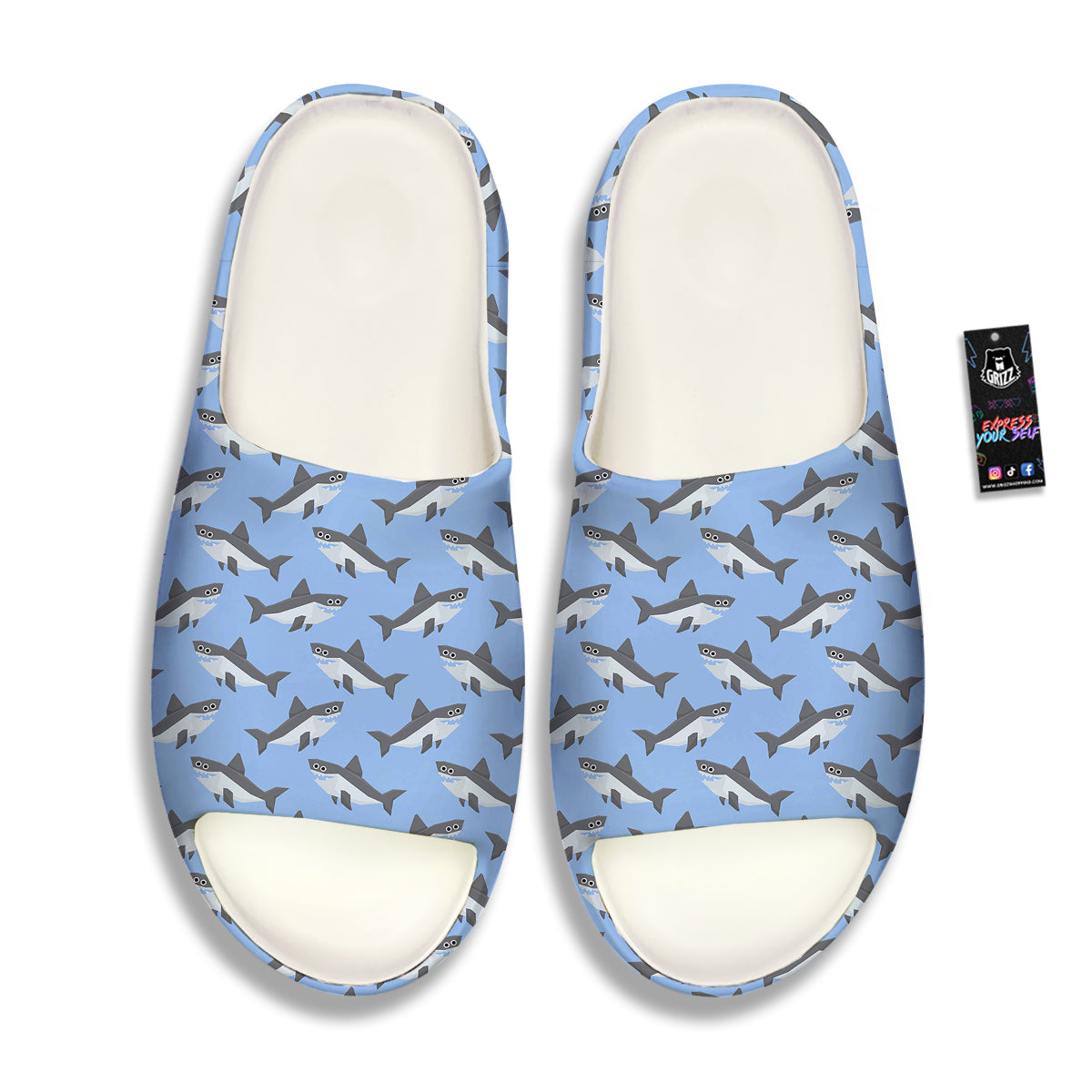 Shark Grey And White Print Pattern Sandals-grizzshop