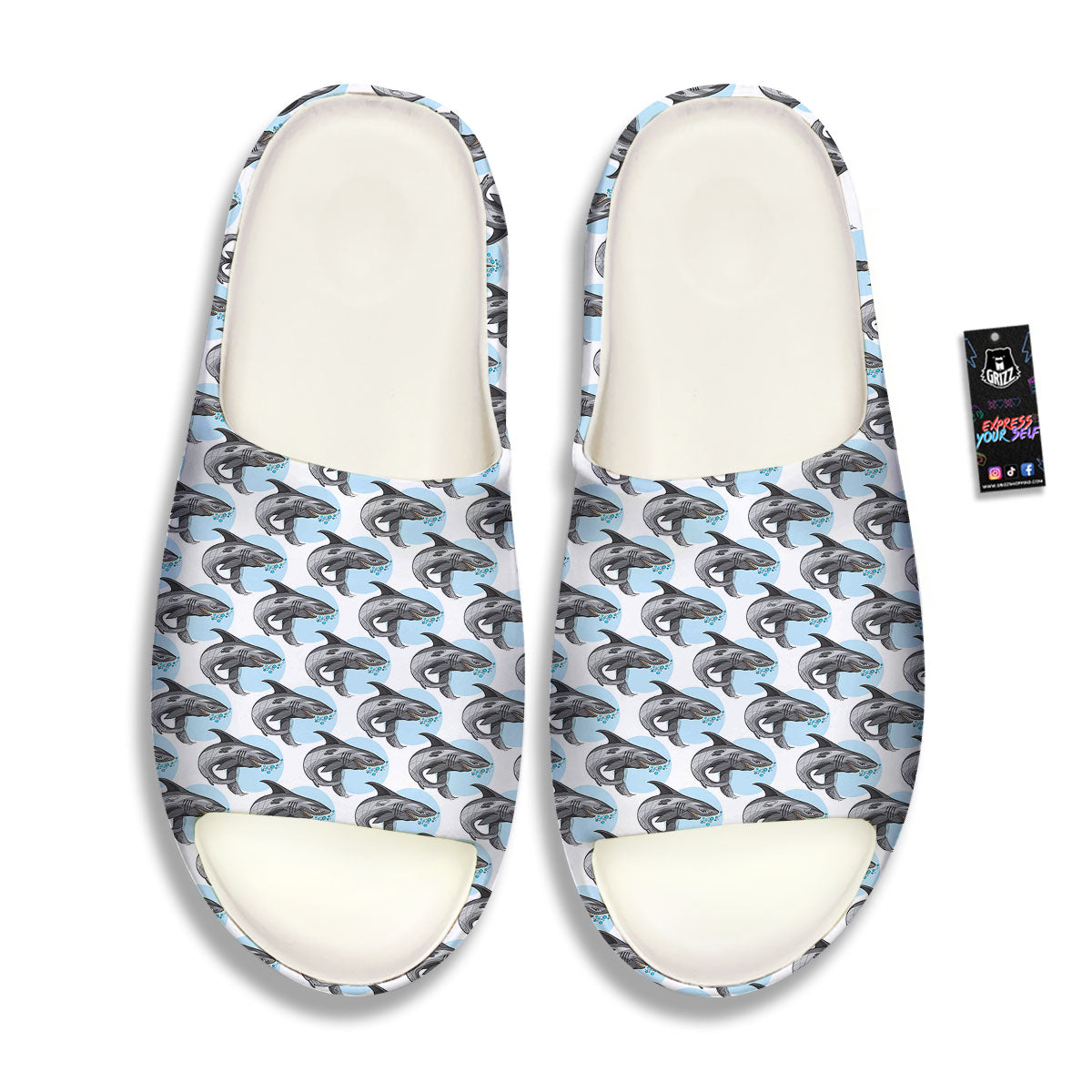 Shark White And Grey Print Pattern Sandals-grizzshop