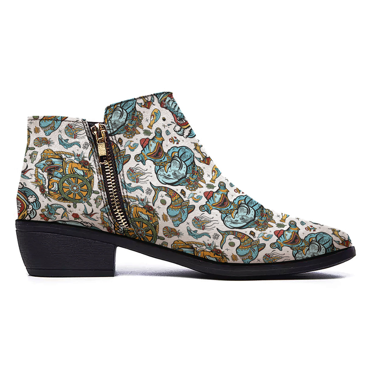 Sharks Underwater Tattoo Print Pattern Ankle Boots-grizzshop