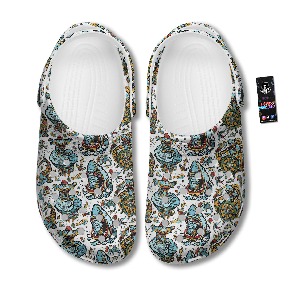 Sharks Underwater Tattoo Print Pattern Clog-grizzshop
