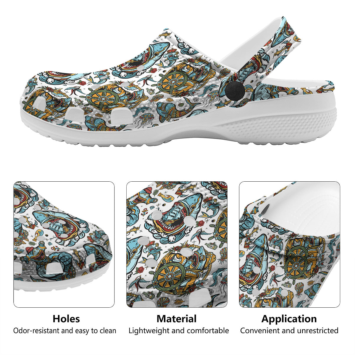 Sharks Underwater Tattoo Print Pattern Clog-grizzshop