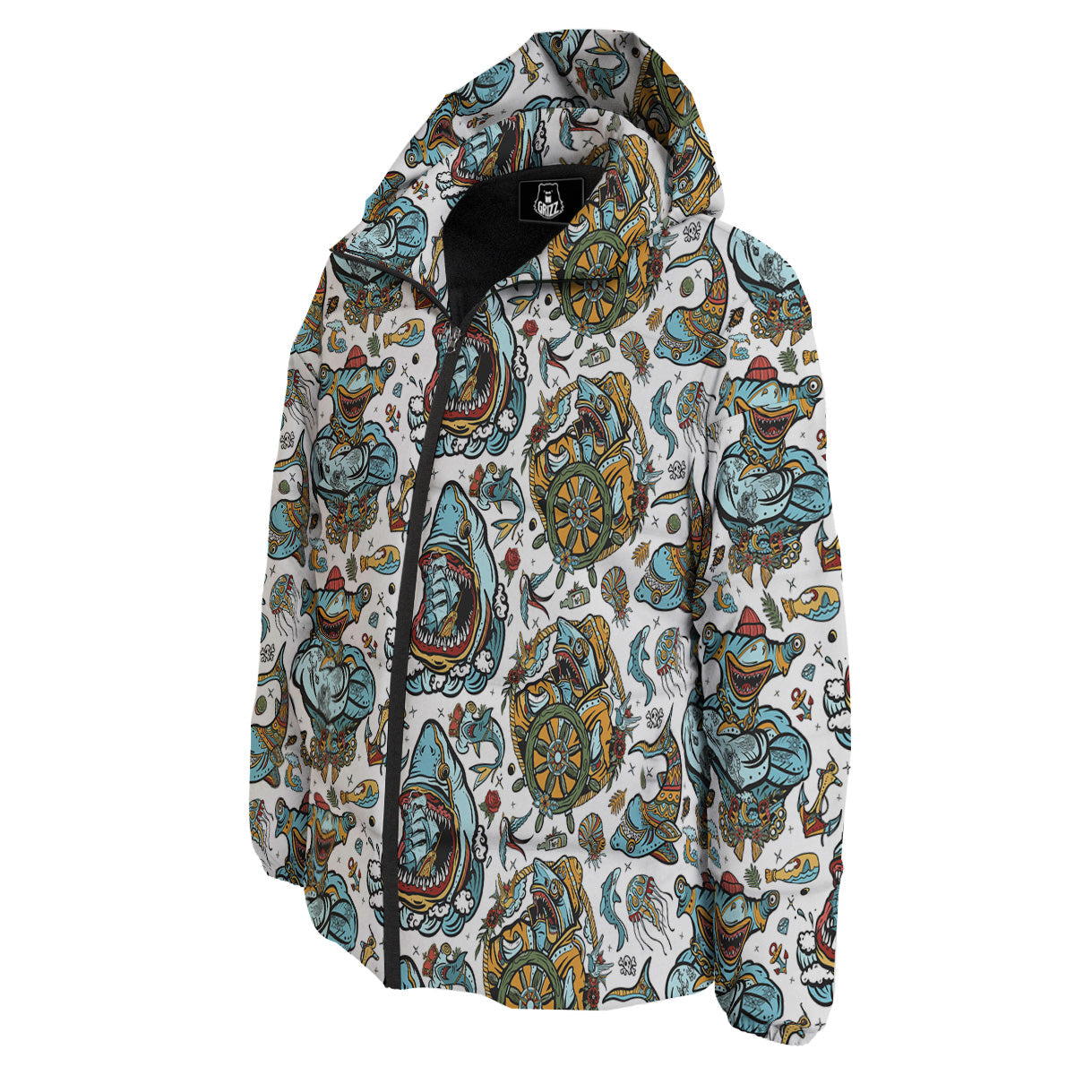 Sharks Underwater Tattoo Print Pattern Down Jacket-grizzshop