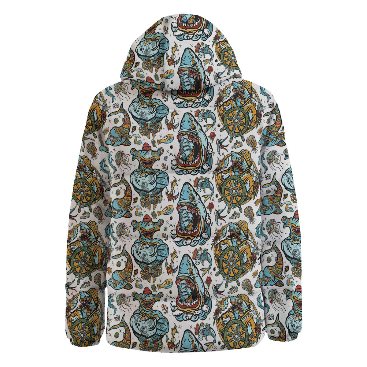 Sharks Underwater Tattoo Print Pattern Down Jacket-grizzshop