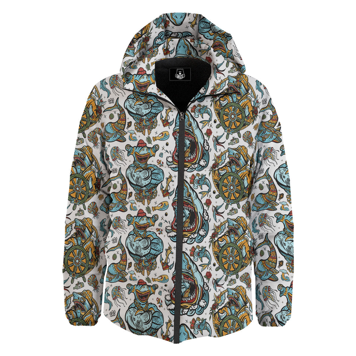 Sharks Underwater Tattoo Print Pattern Down Jacket-grizzshop