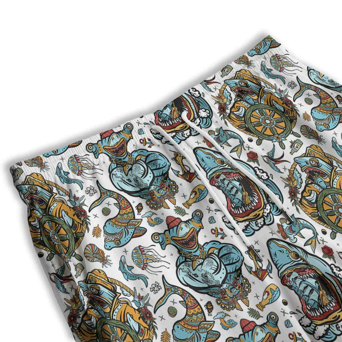 Sharks Underwater Tattoo Print Pattern Men's Athletic Shorts
