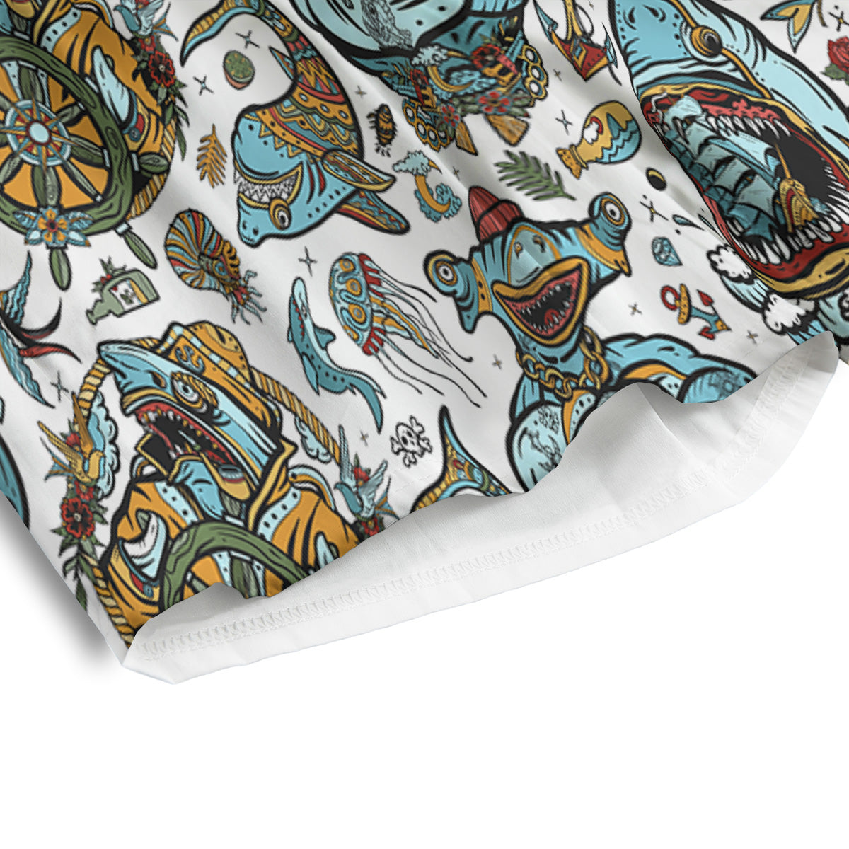 Sharks Underwater Tattoo Print Pattern Men's Athletic Shorts