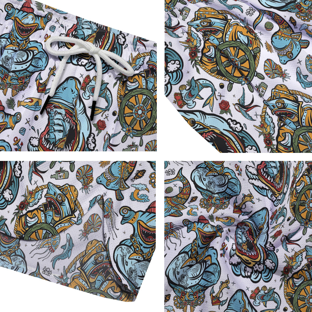 Sharks Underwater Tattoo Print Pattern Men's Running Shorts-grizzshop
