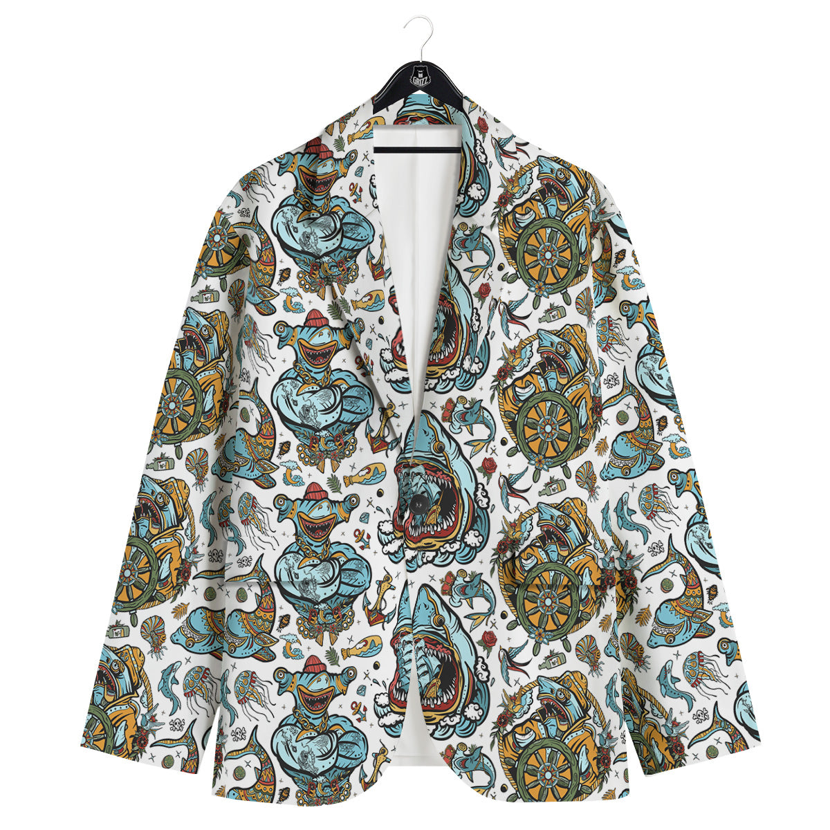 Sharks Underwater Tattoo Print Pattern Men's Sport Coat-grizzshop