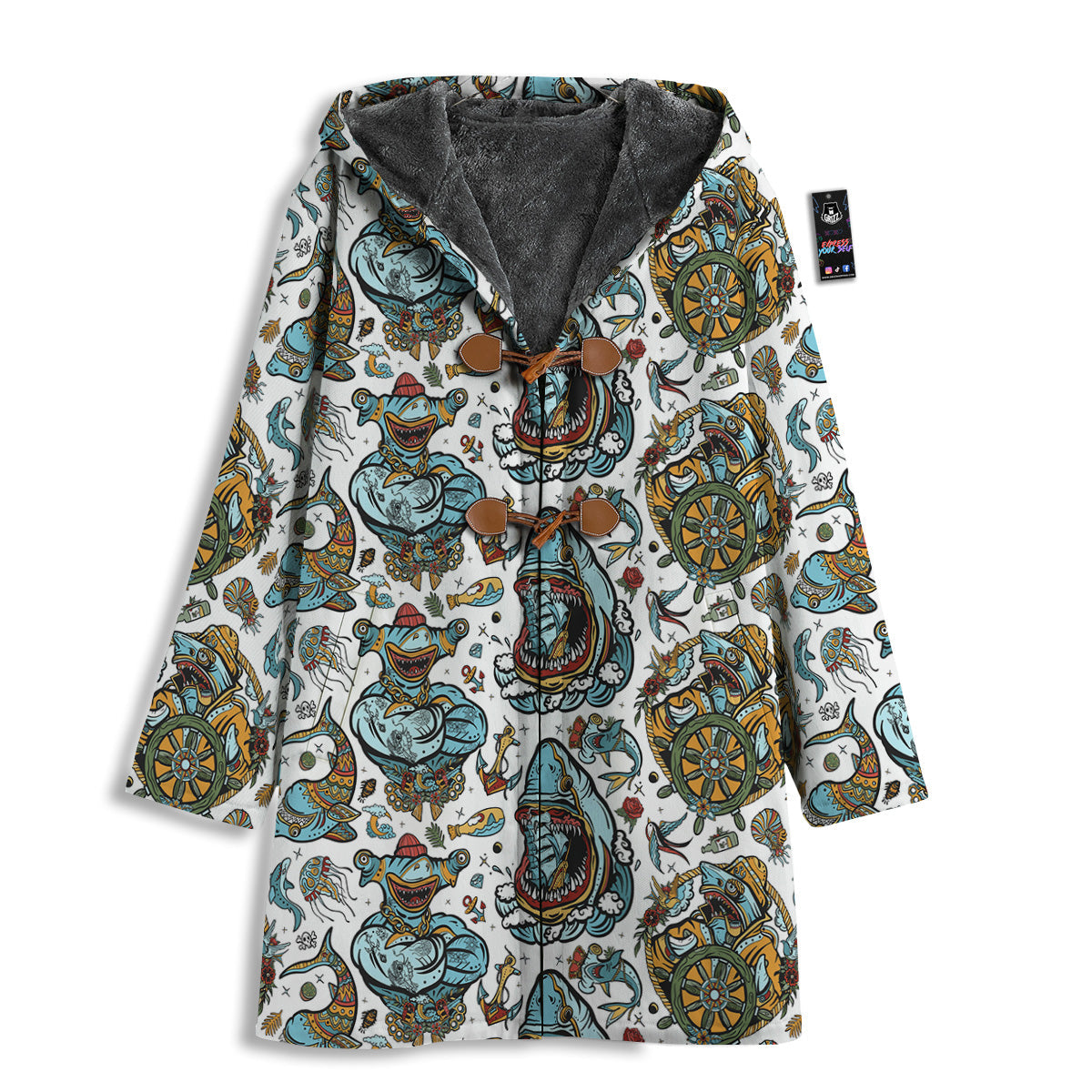 Sharks Underwater Tattoo Print Pattern Men's Windbreaker Jacket-grizzshop