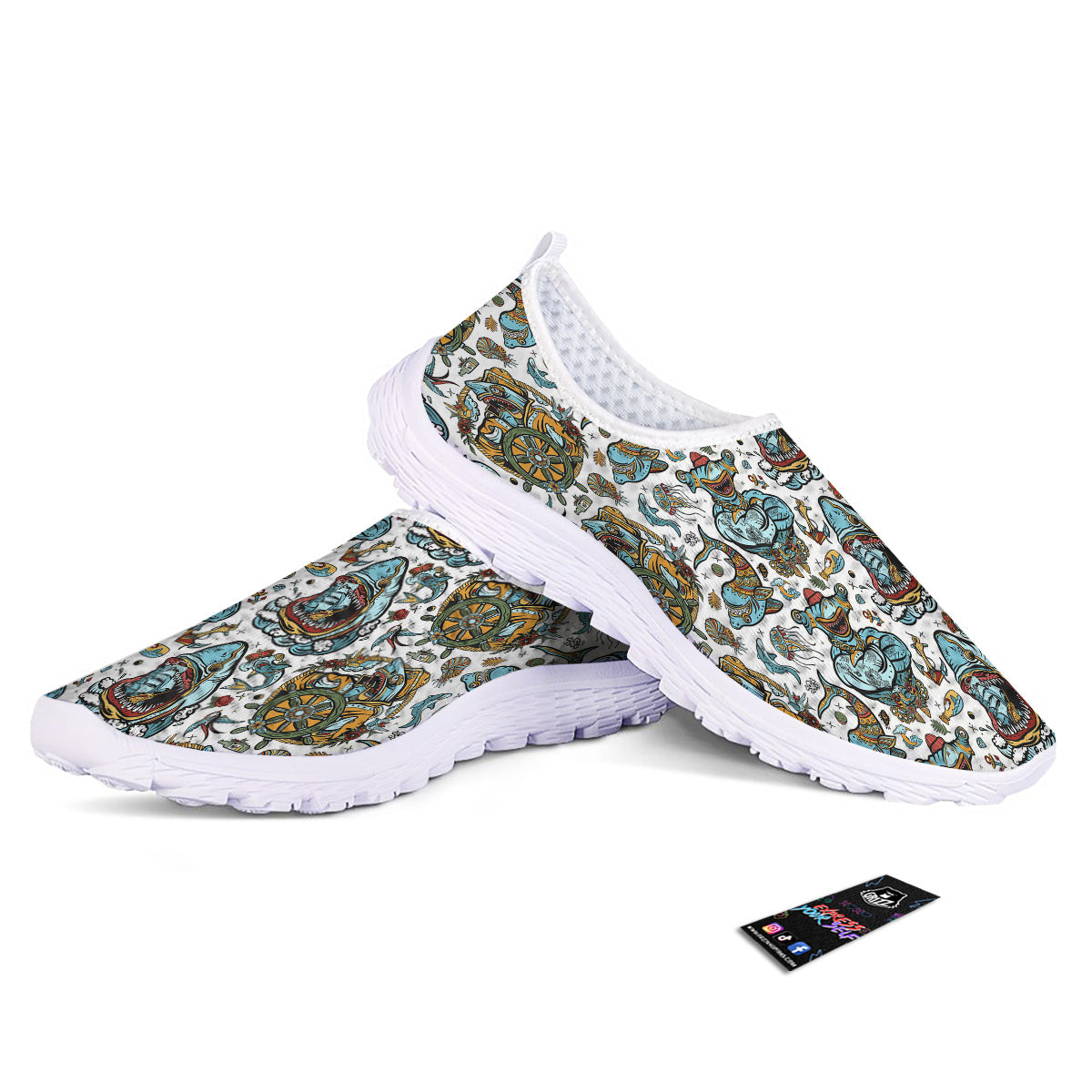 Sharks Underwater Tattoo Print Pattern Nurse Shoes-grizzshop