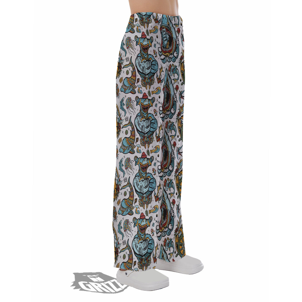 Sharks Underwater Tattoo Print Pattern Pajama Pants-grizzshop