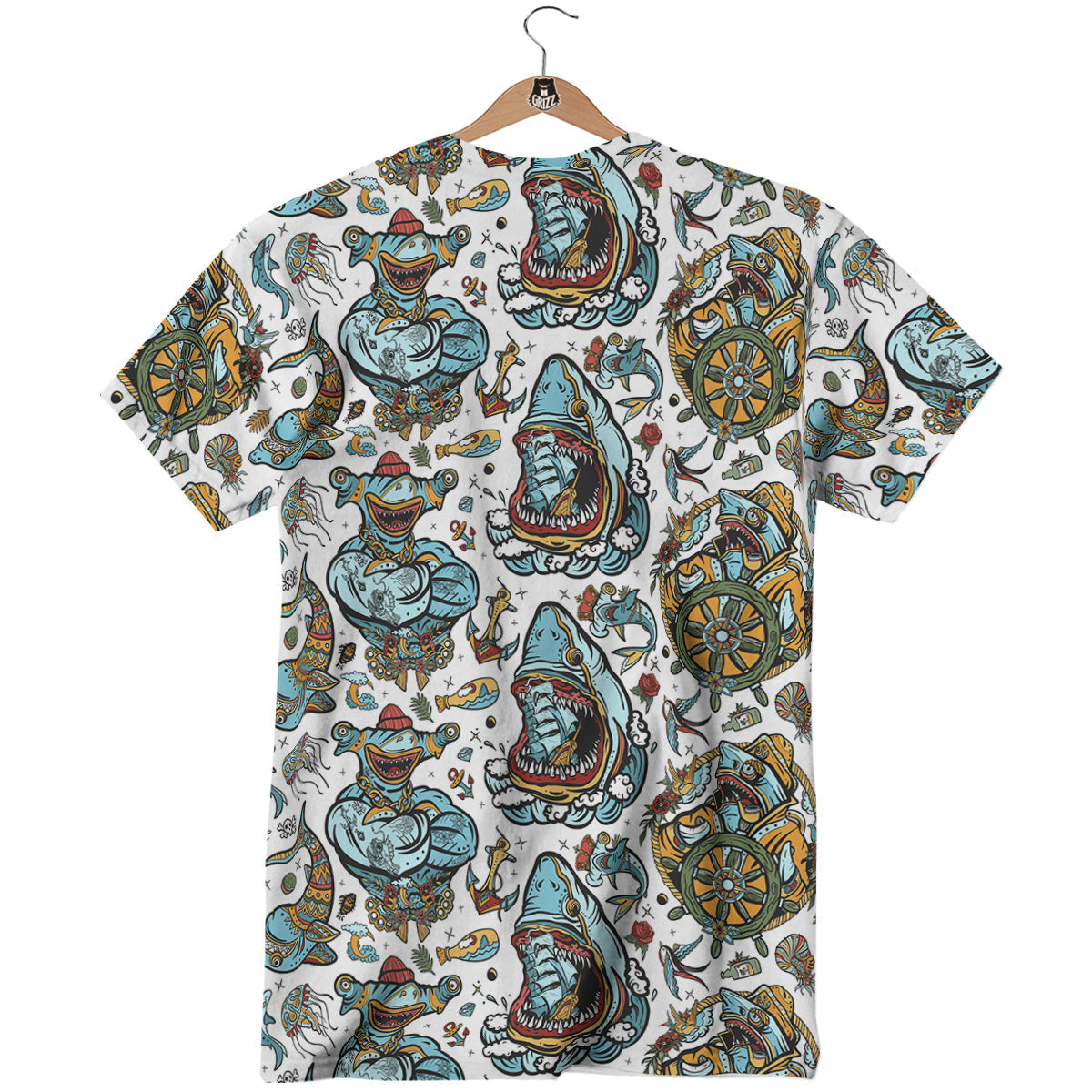 Sharks Underwater Tattoo Print Pattern T-Shirt-grizzshop
