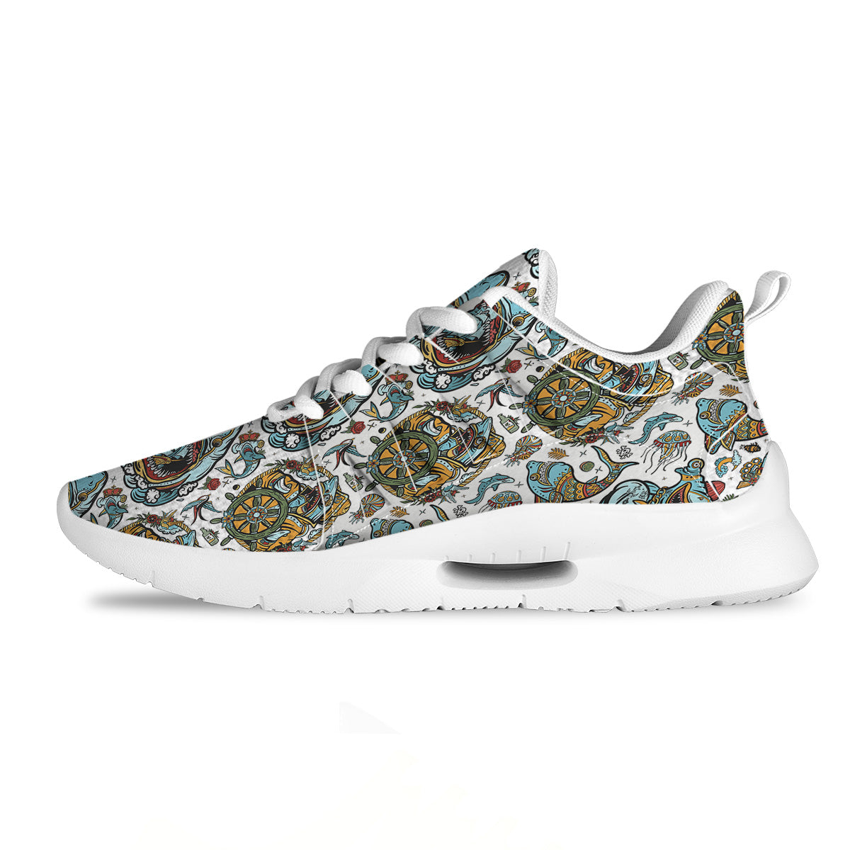 Sharks Underwater Tattoo Print Pattern Tennis Shoes-grizzshop
