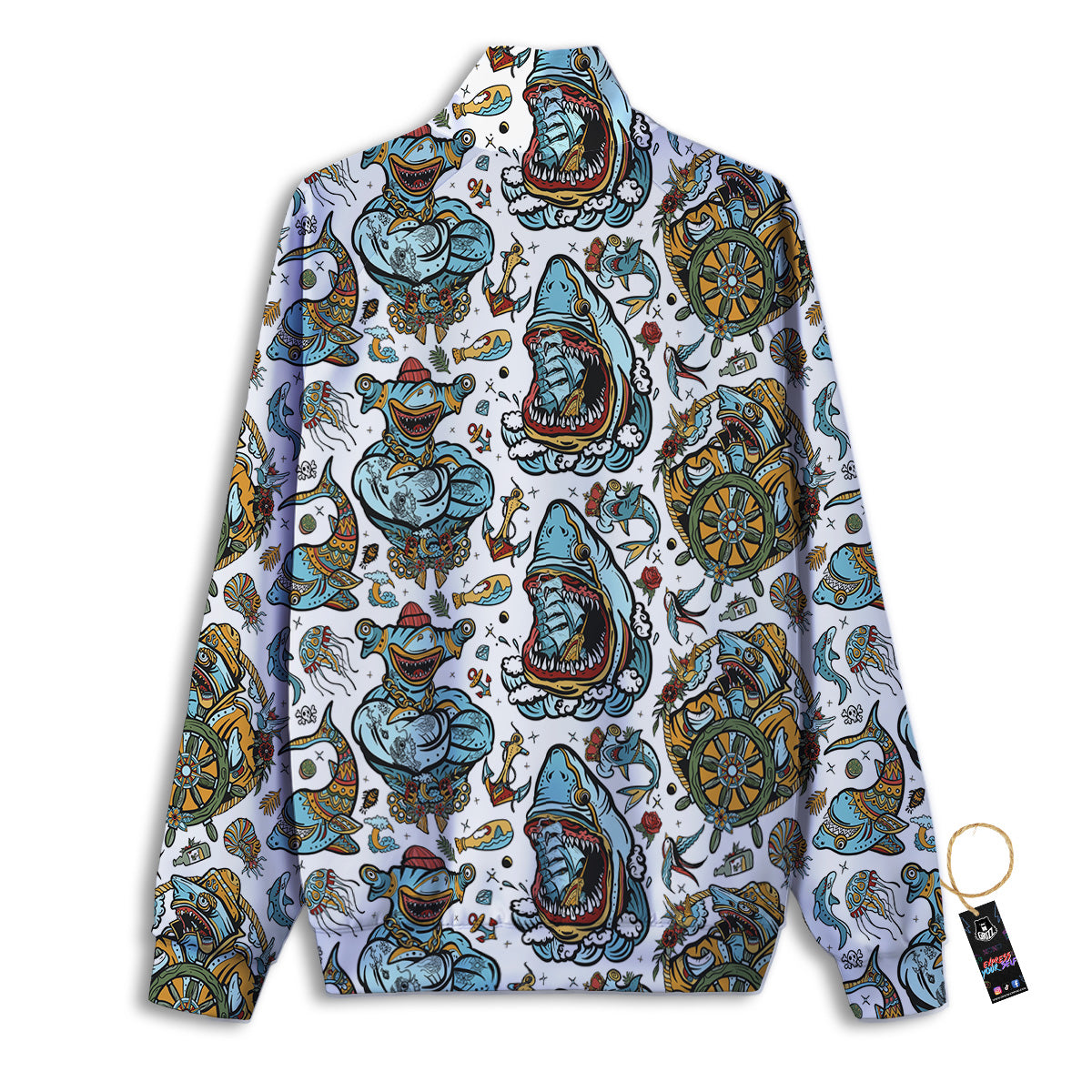 Sharks Underwater Tattoo Print Pattern Track Jacket-grizzshop