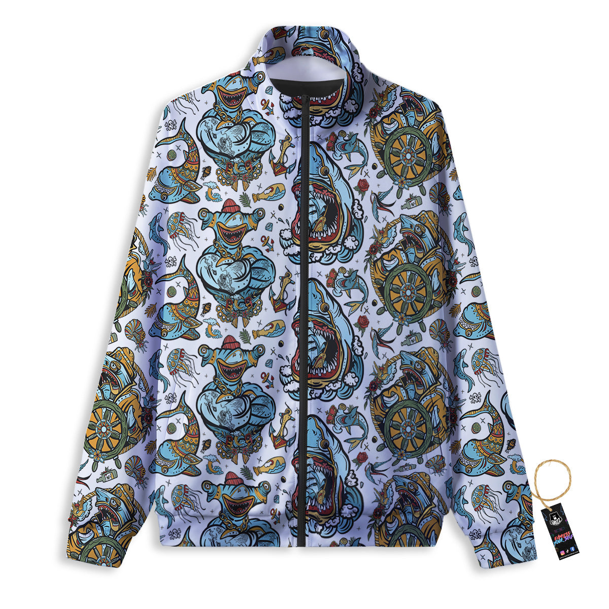 Sharks Underwater Tattoo Print Pattern Track Jacket-grizzshop