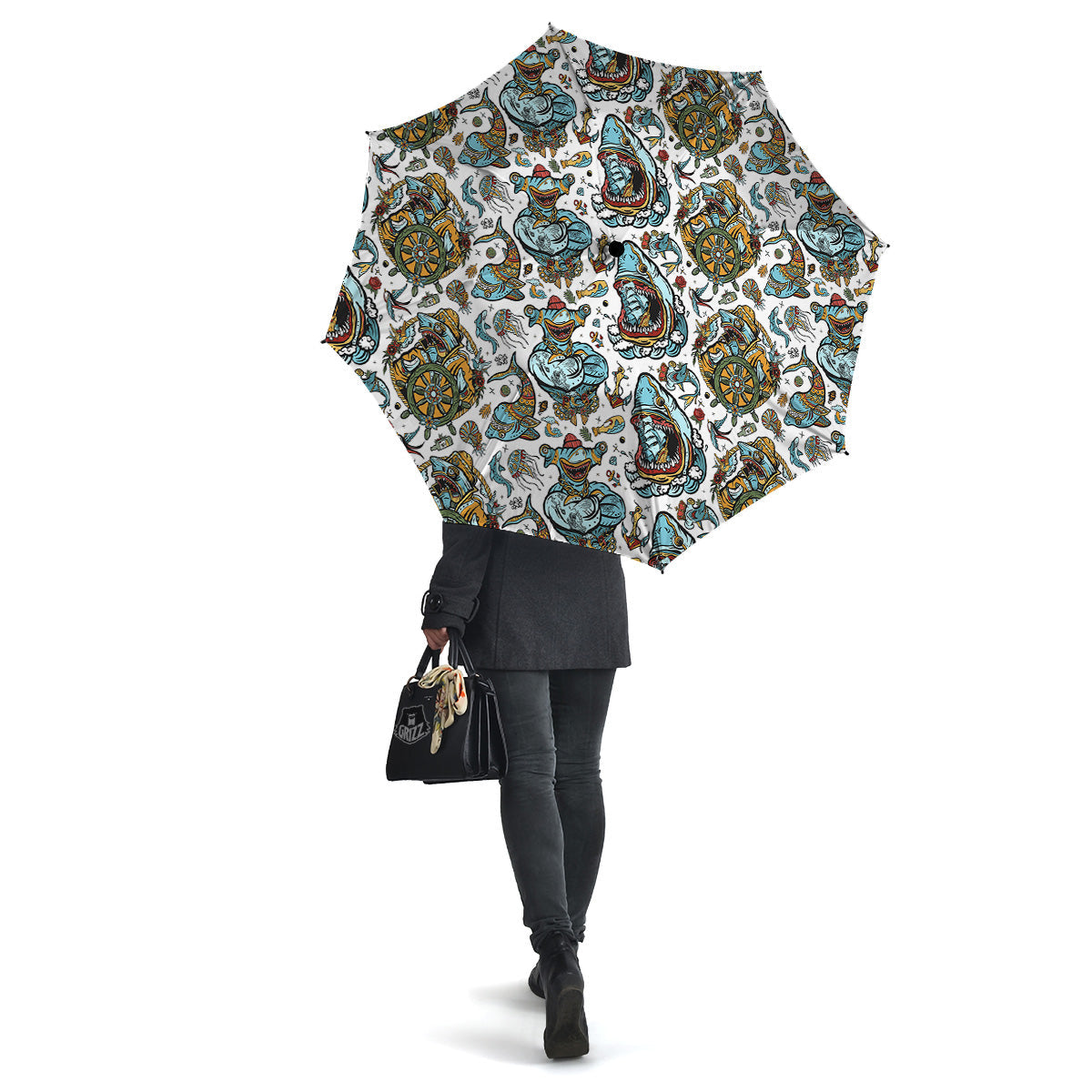 Sharks Underwater Tattoo Print Pattern Umbrella-grizzshop